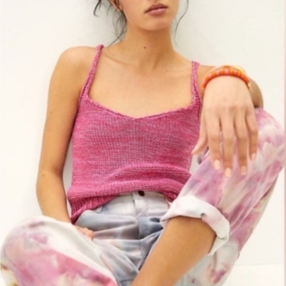 NWT Anthropologie Pilcro Cropped Jenna Sweater Tank Pink SIZE M